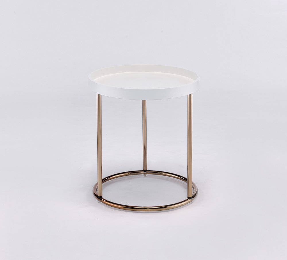 Copper and White Round End Table - 22-inch
