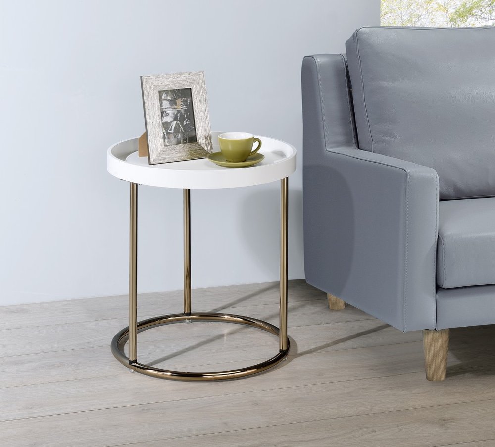 Copper and White Round End Table - 22-inch