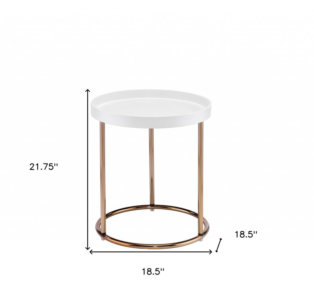 Copper and White Round End Table - 22-inch