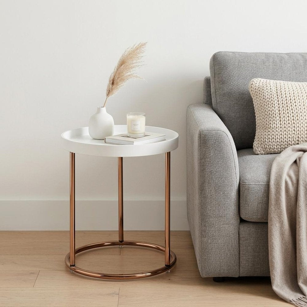 Copper and White Round End Table - 22-inch