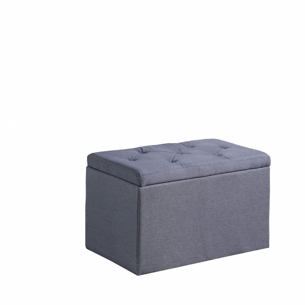 Dark Gray Linen Tufted Storage Ottoman - 17-inch