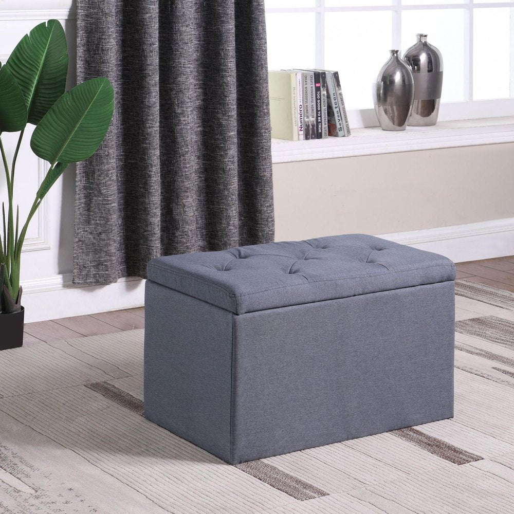Dark Gray Linen Tufted Storage Ottoman - 17-inch