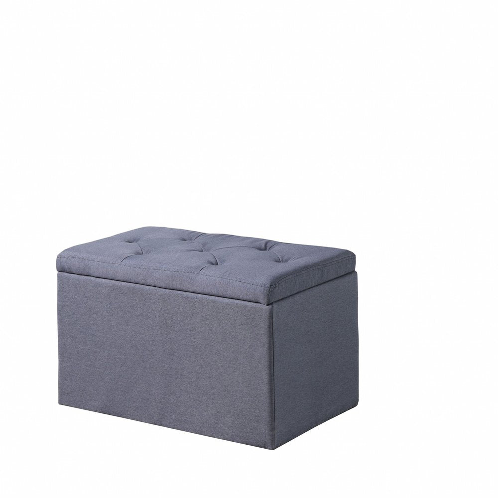 Dark Gray Linen Tufted Storage Ottoman - 17-inch