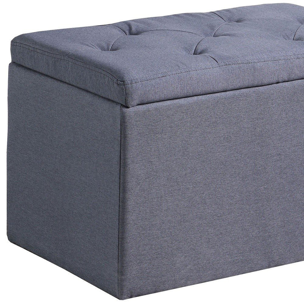 Dark Gray Linen Tufted Storage Ottoman - 17-inch
