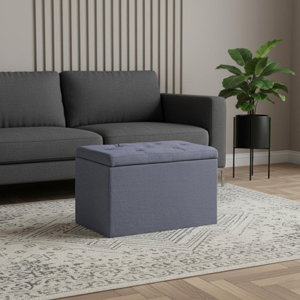 Dark Gray Linen Tufted Storage Ottoman - 17-inch