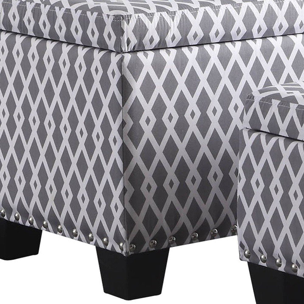 Gray White Black Gray and White Fabric Tufted Storage Ottoman