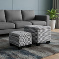 Gray White Black Gray and White Fabric Tufted Storage Ottoman