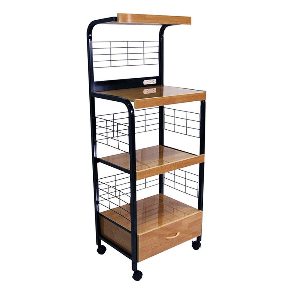 Black and Natural 26 Rolling Kitchen Cart with Storage
