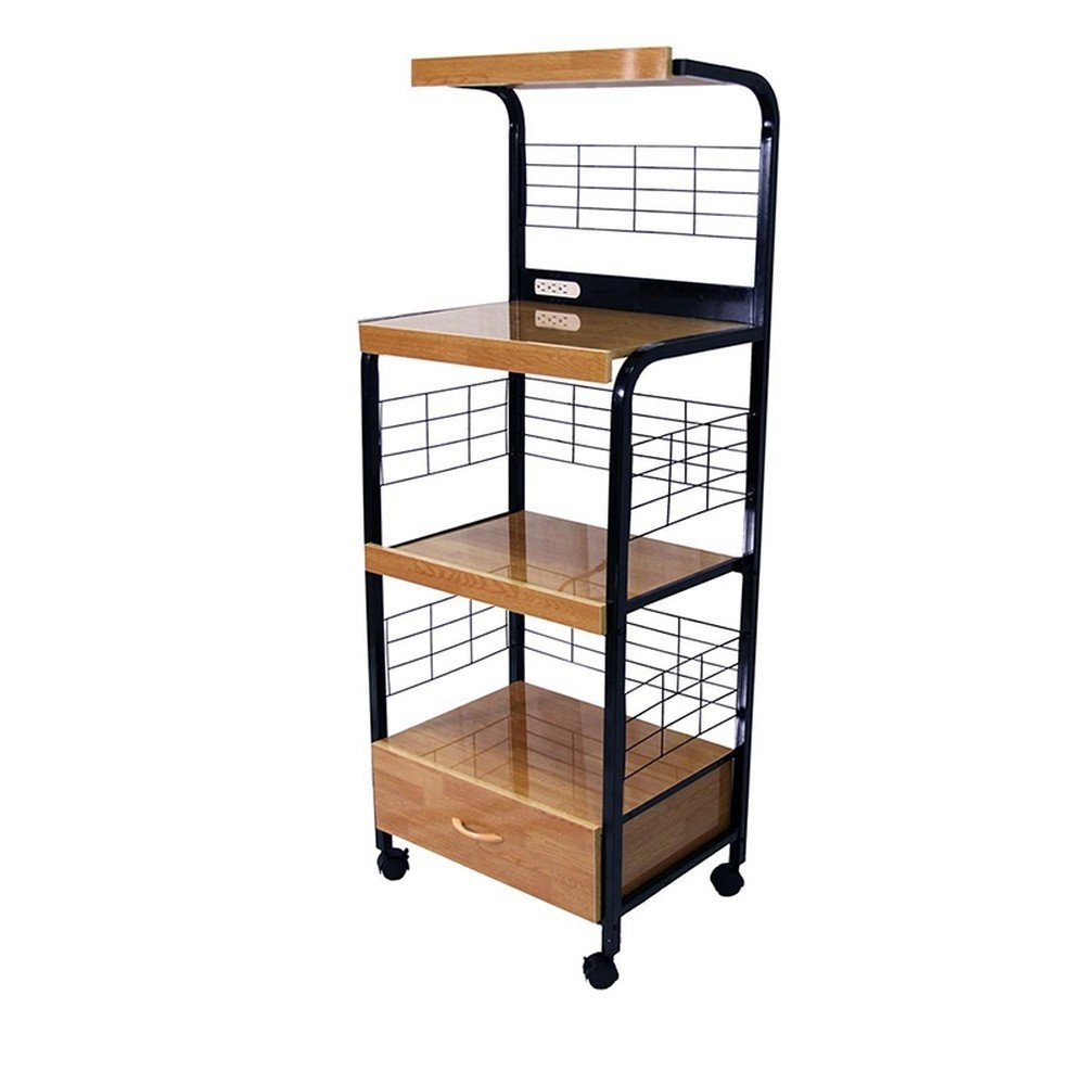 Black and Natural 26 Rolling Kitchen Cart with Storage