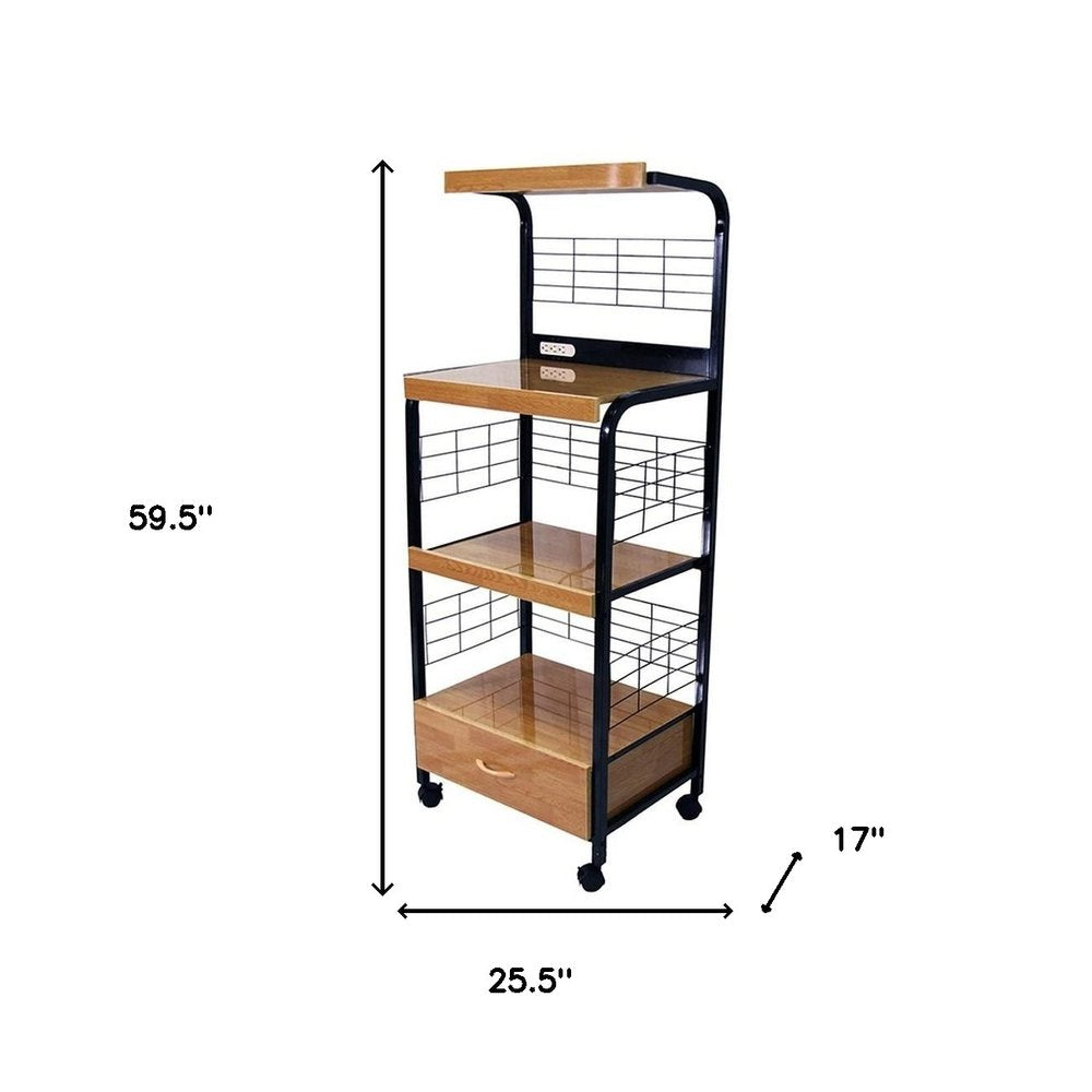 Black and Natural 26 Rolling Kitchen Cart with Storage