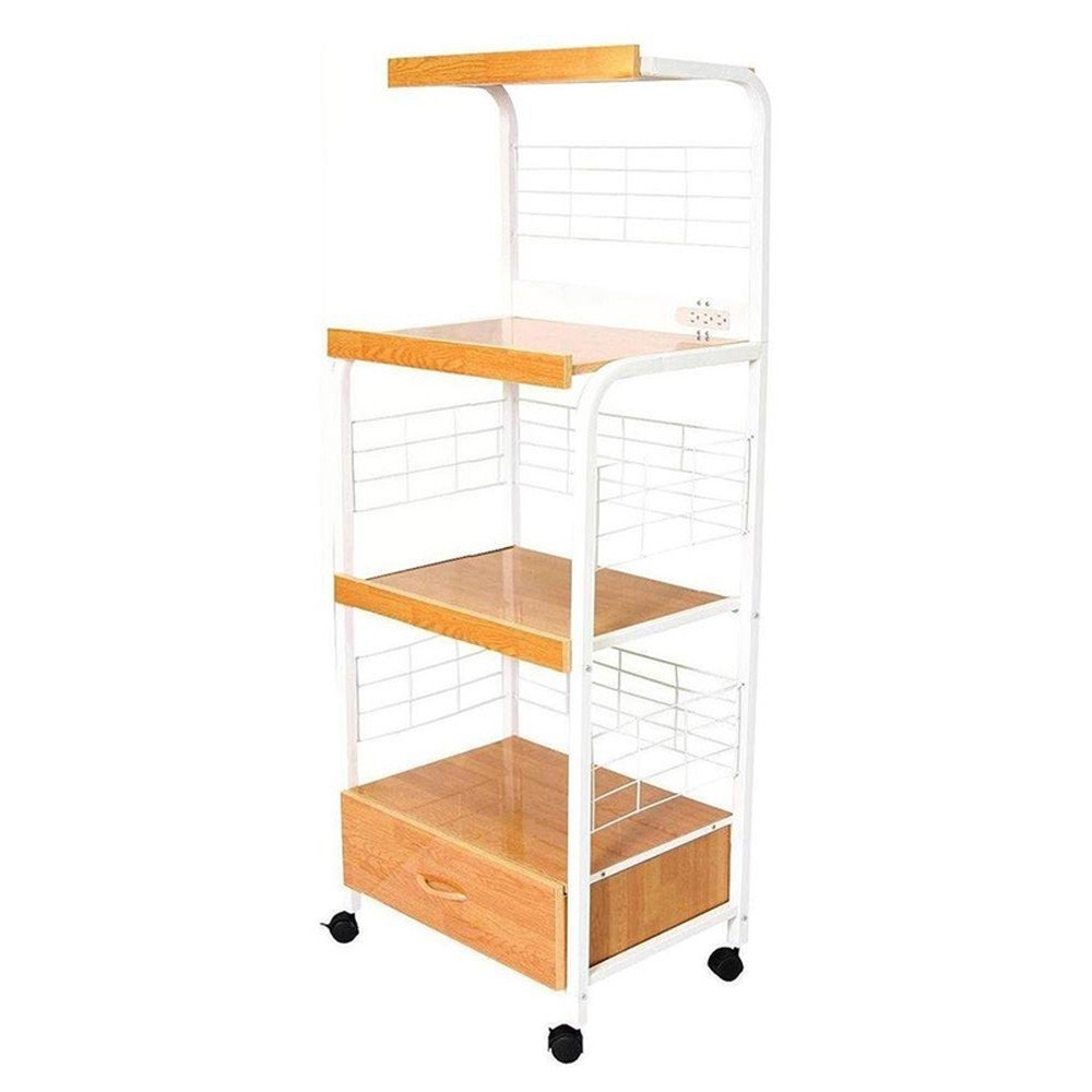 White and Natural 26 Rolling Kitchen Cart with Storage