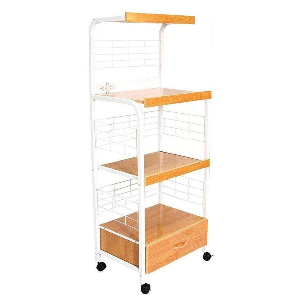 White and Natural 26 Rolling Kitchen Cart with Storage