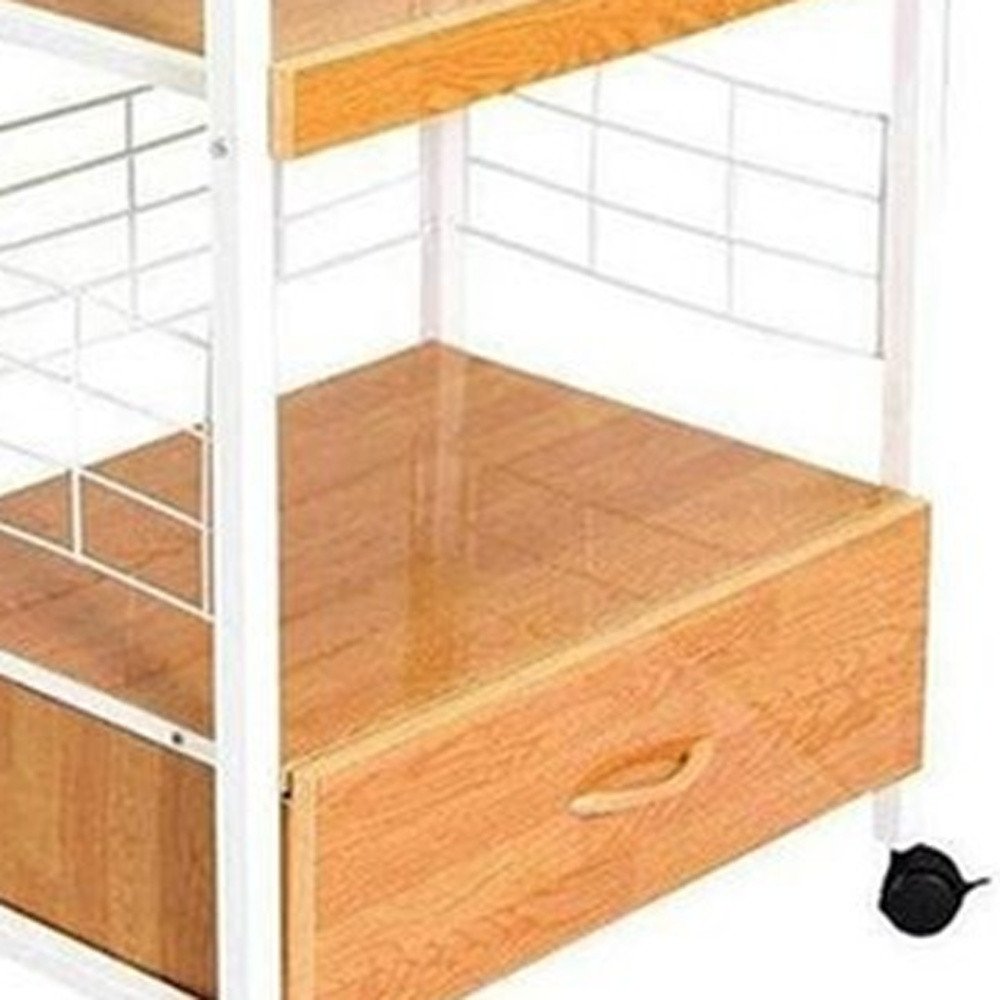 White and Natural 26 Rolling Kitchen Cart with Storage