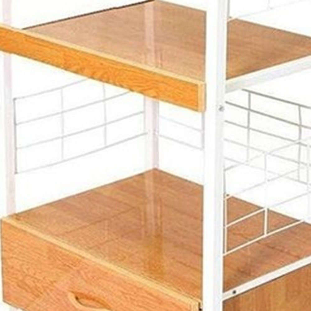 White and Natural 26 Rolling Kitchen Cart with Storage