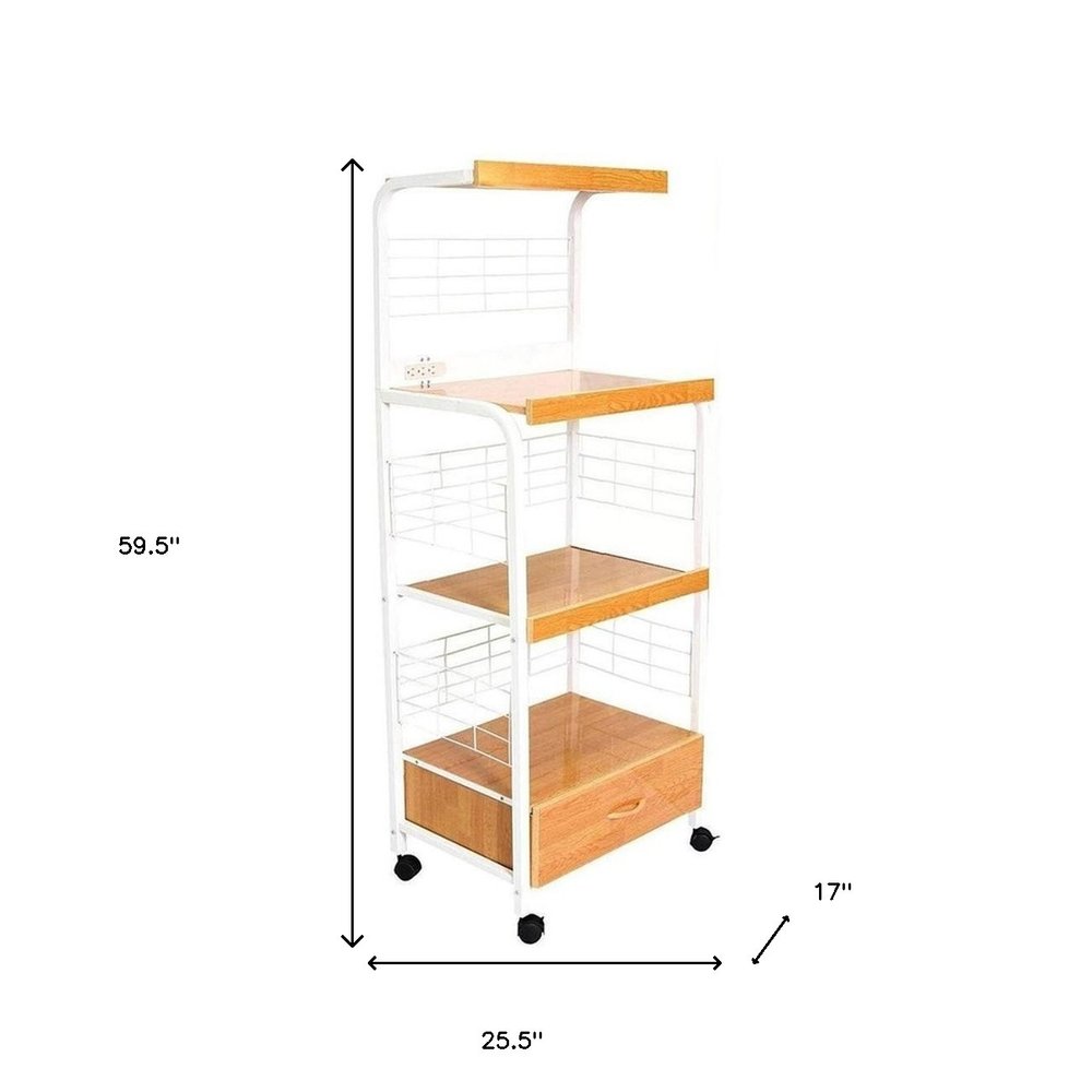 White and Natural 26 Rolling Kitchen Cart with Storage