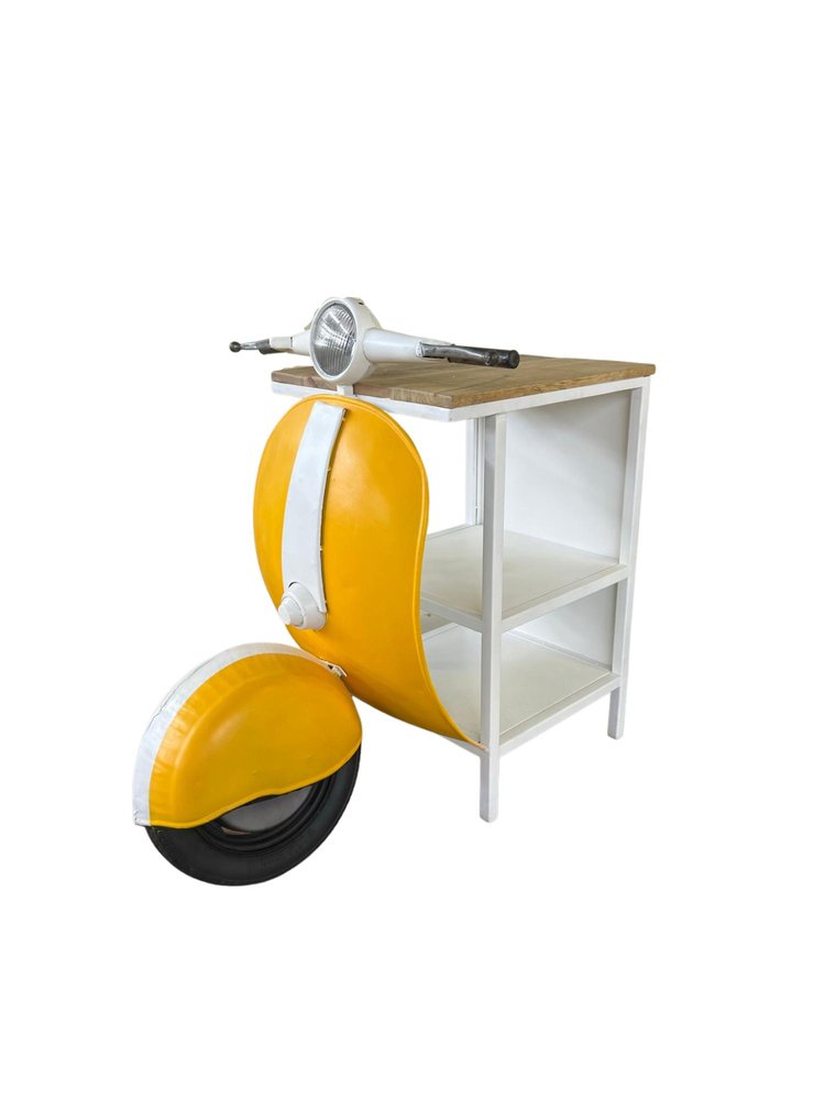 Yellow Wood and Metal Mini Scooter End or Side Table