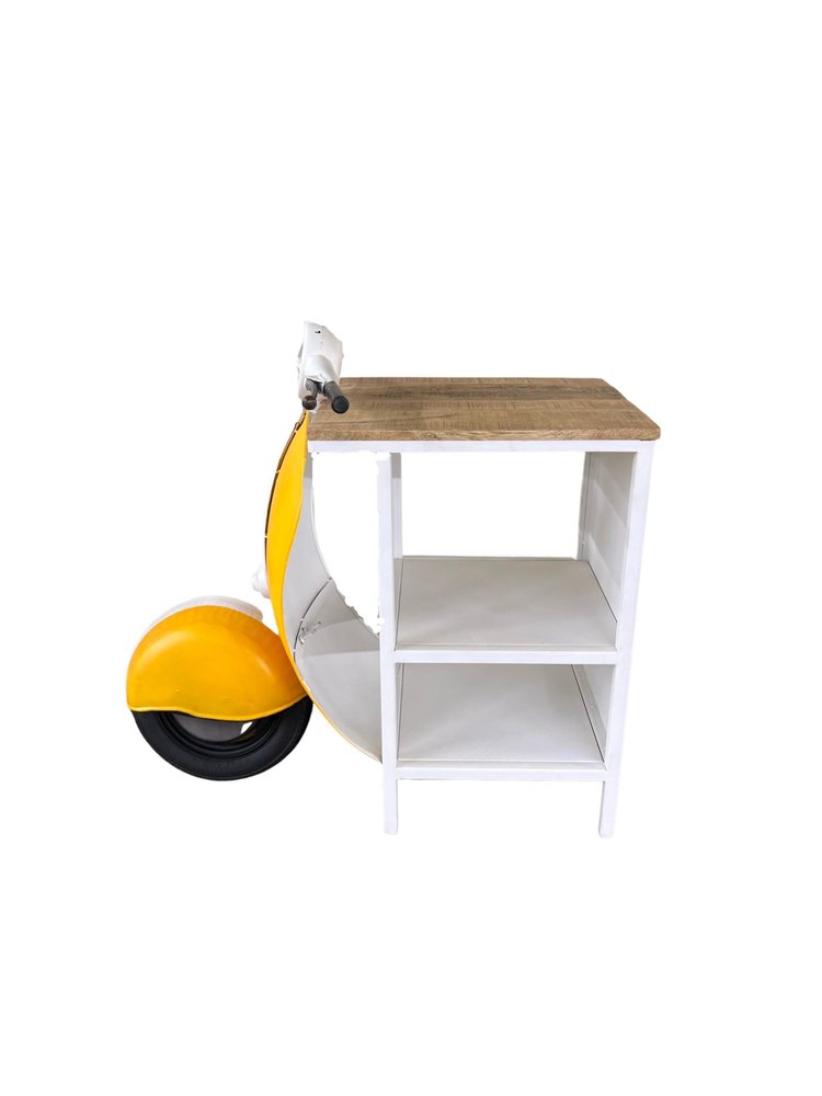 Yellow Wood and Metal Mini Scooter End or Side Table