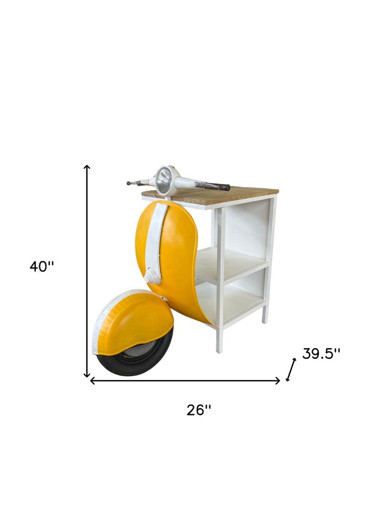Yellow Wood and Metal Mini Scooter End or Side Table