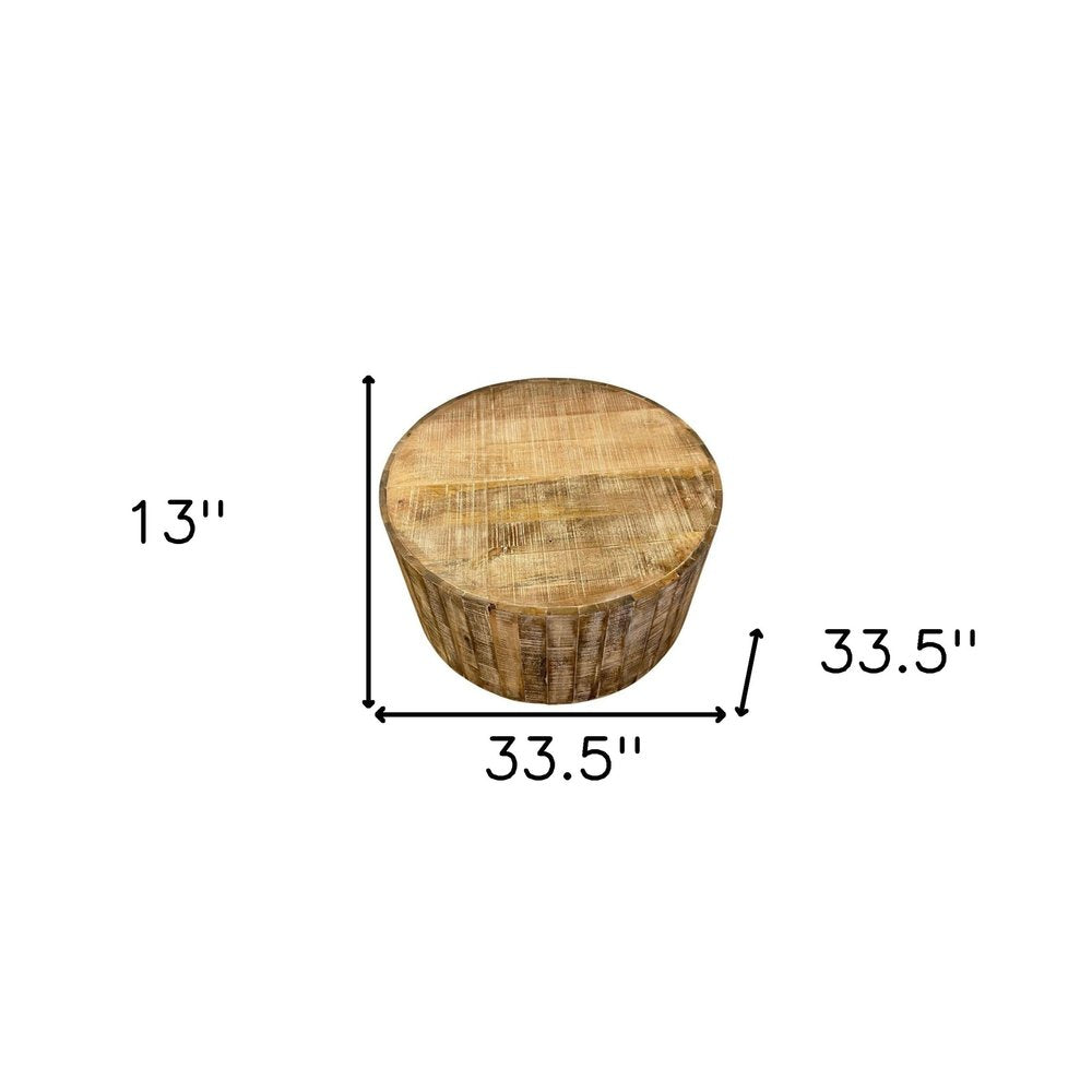 Natural Solid Wood Round Bunching Coffee Tables - 34-inch