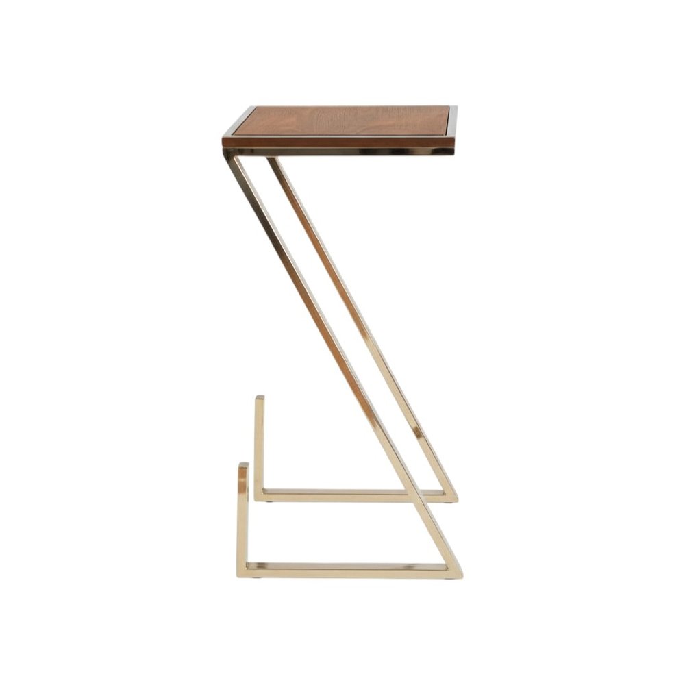 Stylish Asymmetrical Wood and Metal Z Shaped Side Table