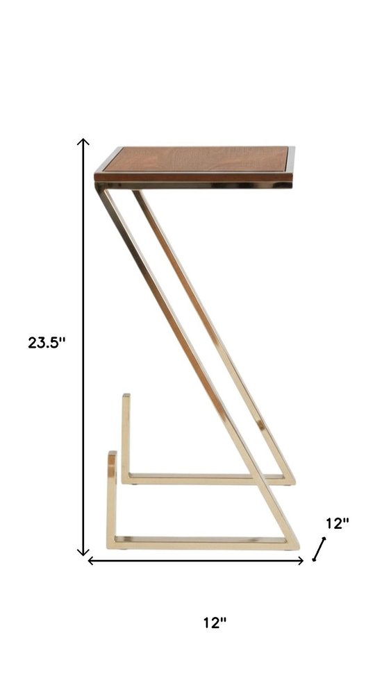 Stylish Asymmetrical Wood and Metal Z Shaped Side Table