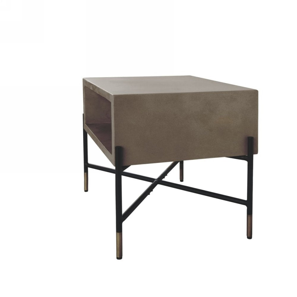 Gray and Black Concrete and Metal Square Coffee Table with Shelf