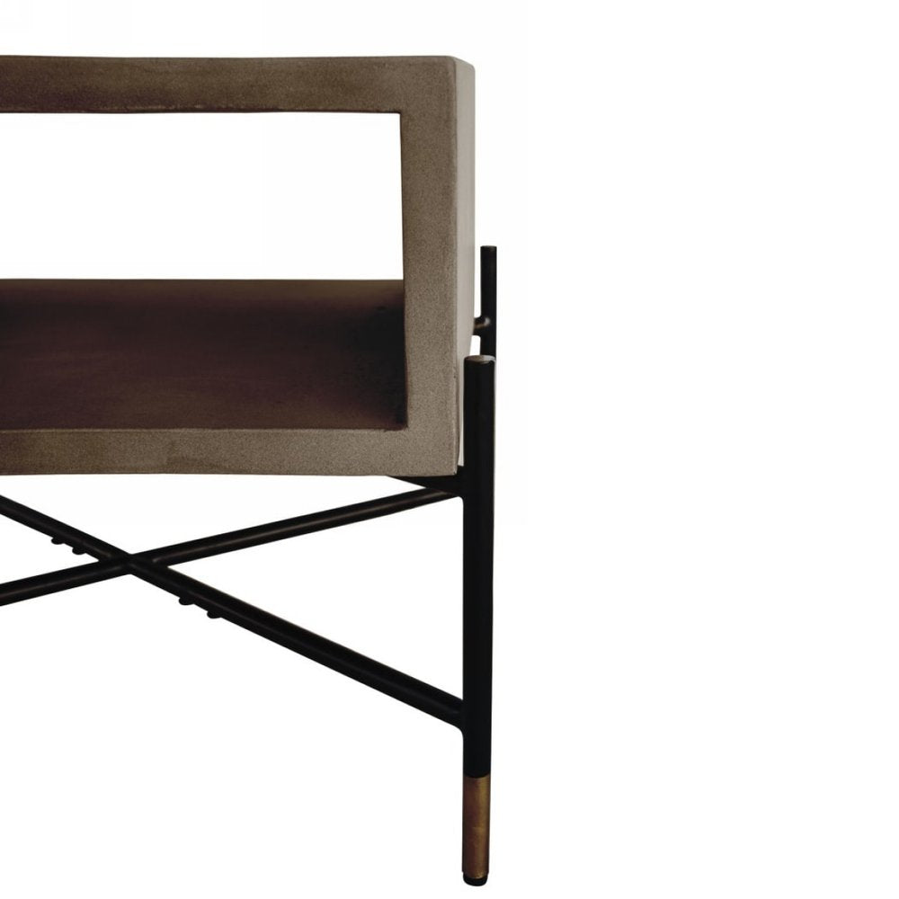 Gray and Black Concrete and Metal Square Coffee Table with Shelf