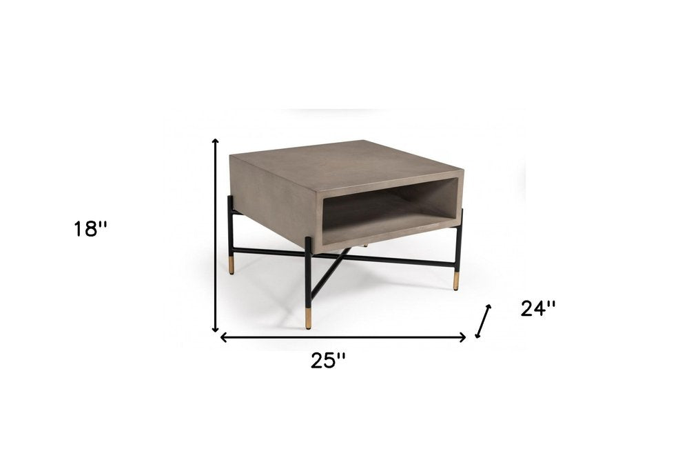 Gray and Black Concrete and Metal Square Coffee Table with Shelf
