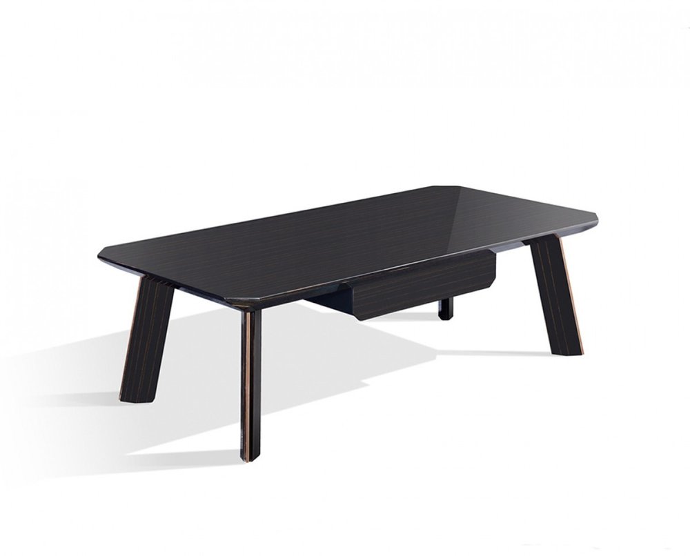 Ebony and Dark Brown Wood and Stainless Steel Coffee Table with Drawer