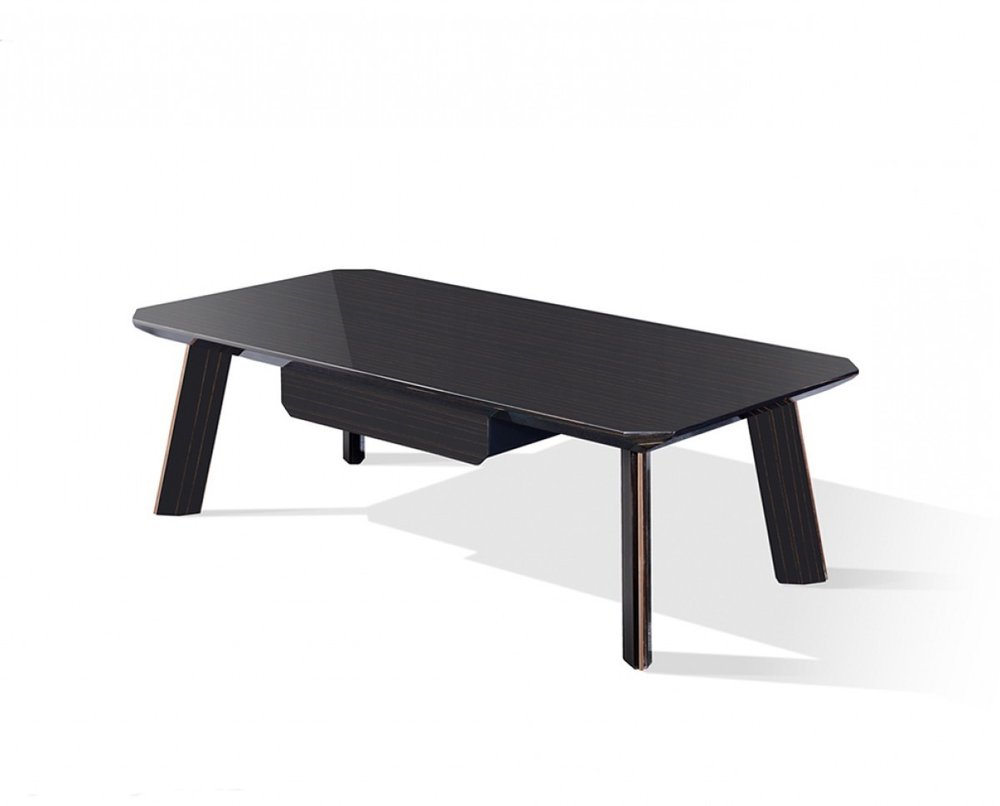 Ebony and Dark Brown Wood and Stainless Steel Coffee Table with Drawer