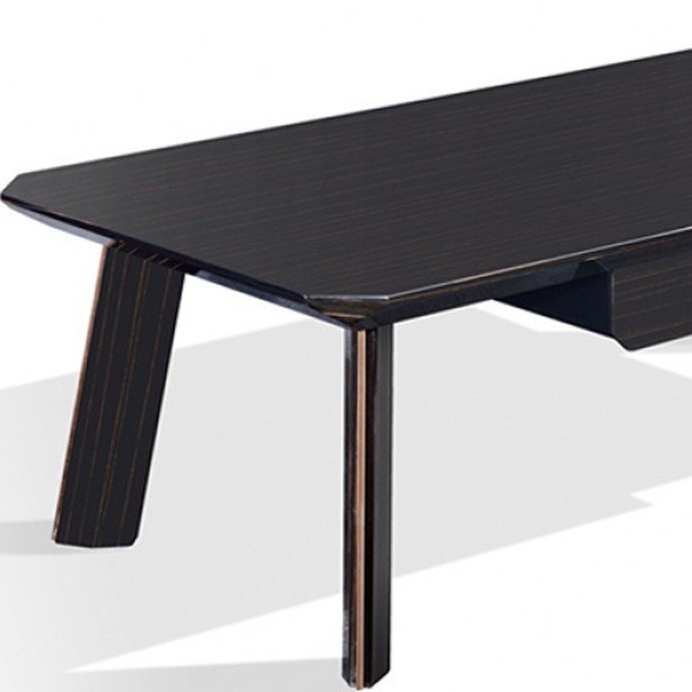 Ebony and Dark Brown Wood and Stainless Steel Coffee Table with Drawer