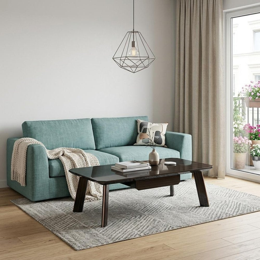 Ebony and Dark Brown Wood and Stainless Steel Coffee Table with Drawer