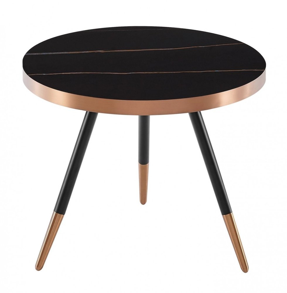 Black and Gold Faux Marble and Metal Round Coffee Table - 20-inch