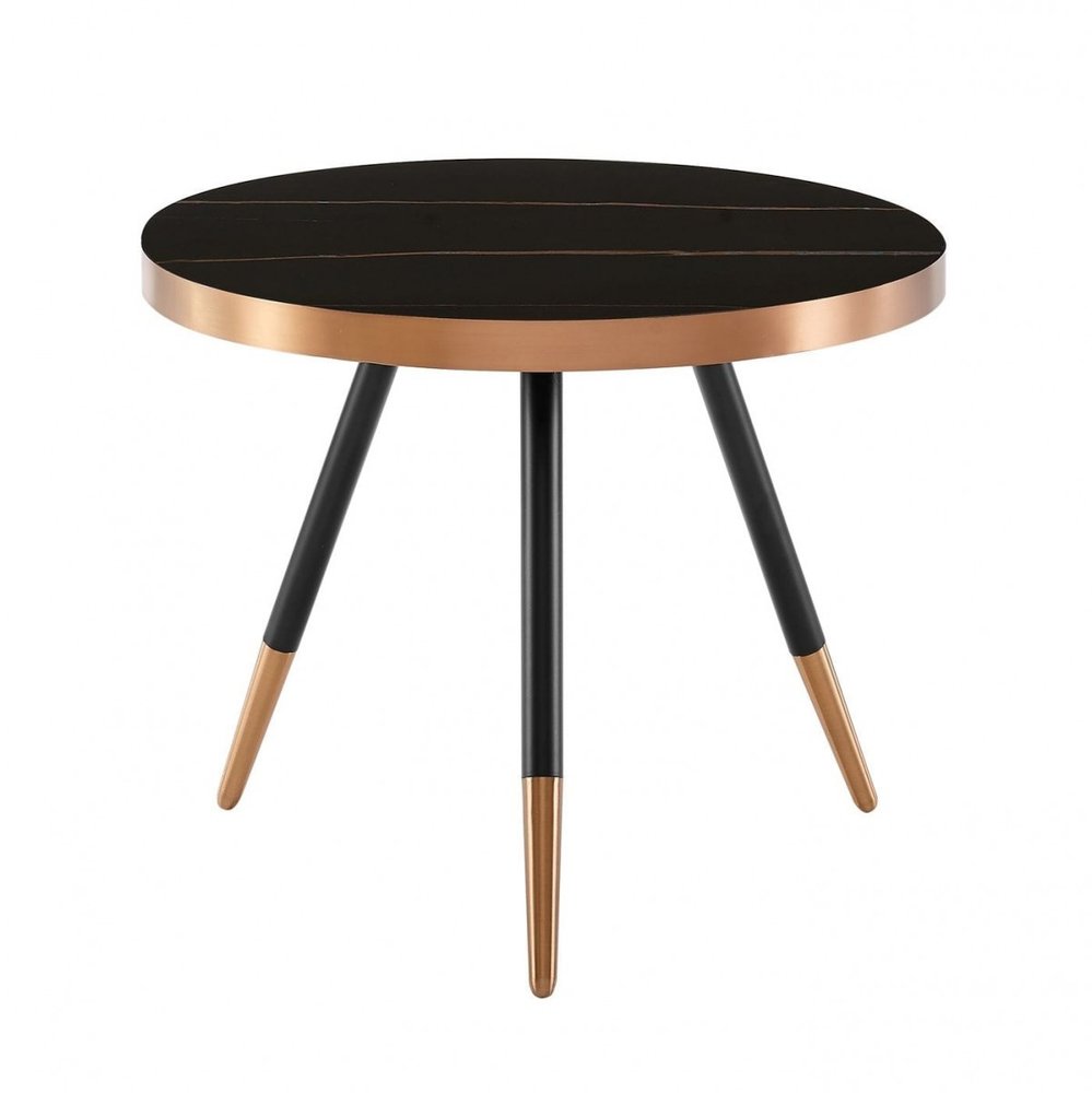 Black and Gold Faux Marble and Metal Round Coffee Table - 20-inch