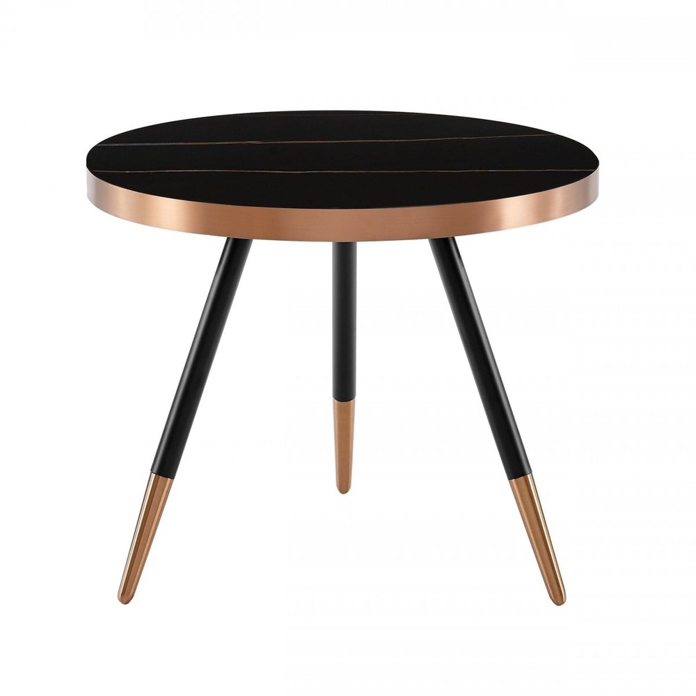 Black and Gold Faux Marble and Metal Round Coffee Table - 20-inch