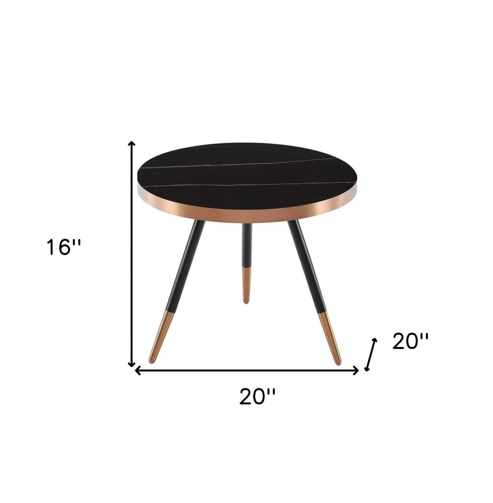 Black and Gold Faux Marble and Metal Round Coffee Table - 20-inch