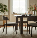 Set of Two Gray and Brown Upholstered Fabric Dining Arm Chairs