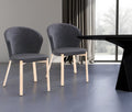 Set of Two Black and Champagne Upholstered Velvet Wing Back Dining Side Chairs