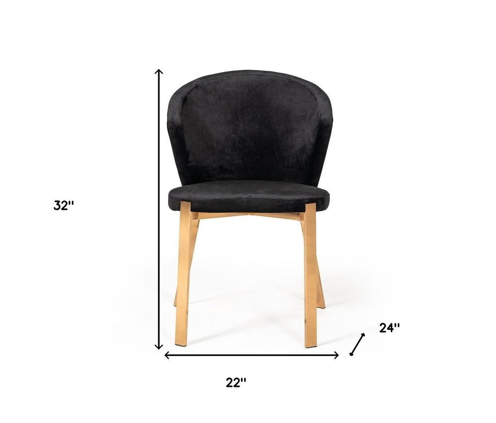 Set of Two Black and Champagne Upholstered Velvet Wing Back Dining Side Chairs