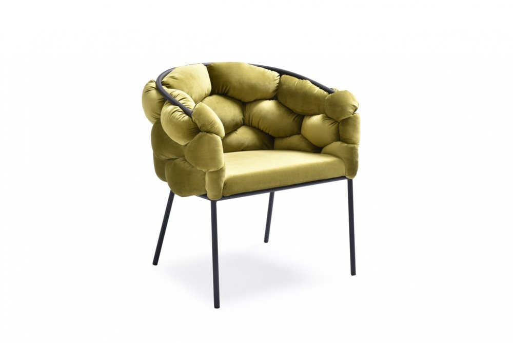 Green and Black Upholstered Fabric Dining Arm Chair