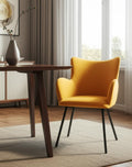 Yellow and Black Upholstered Velvet Wing Back Dining Arm Chair