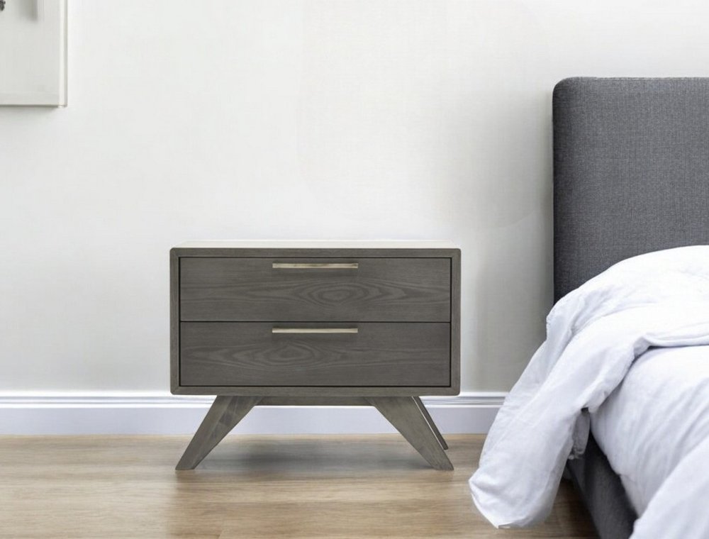 Solid Wood and Wood Two Drawer Nightstand - 18-inch