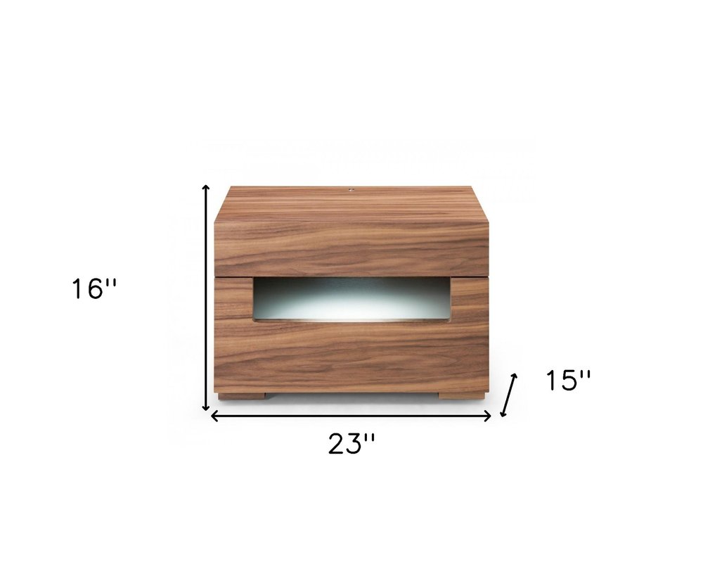 Wood Lighted Two Drawer Nightstand - 16-inch