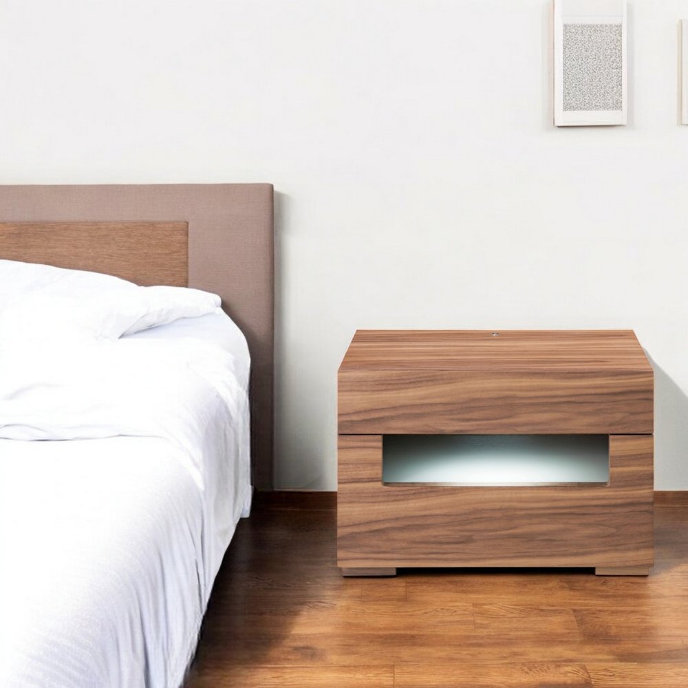 Wood Lighted Two Drawer Nightstand - 16-inch