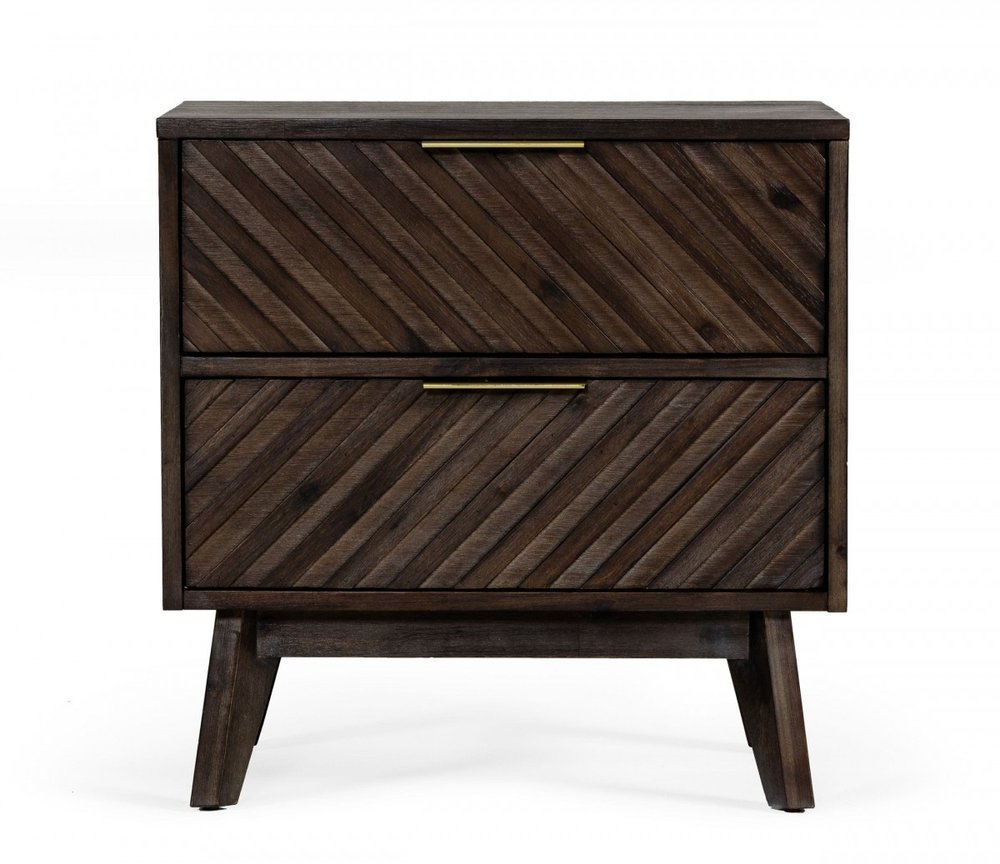 Solid Wood and Wood Two Drawer Nightstand - 24-inch