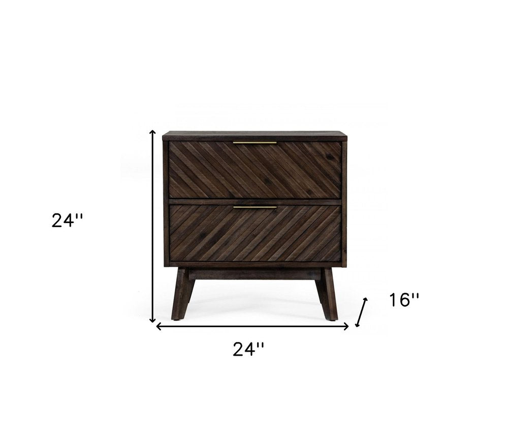 Solid Wood and Wood Two Drawer Nightstand - 24-inch
