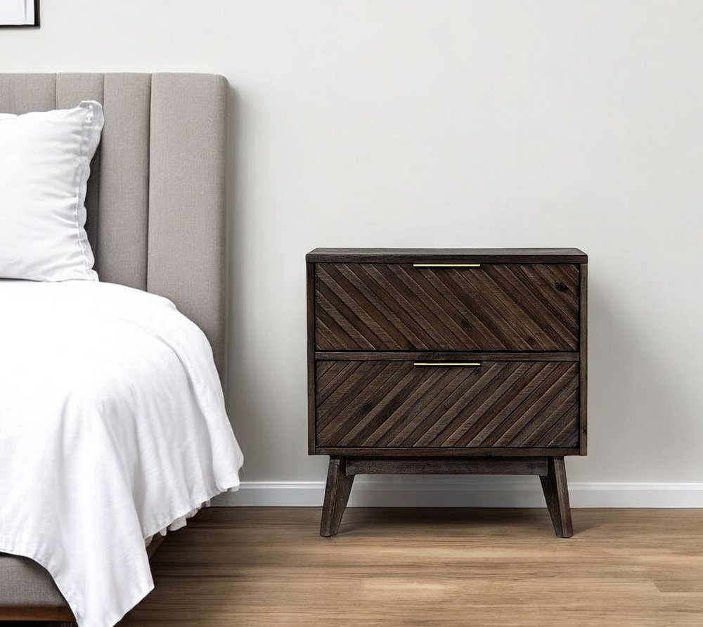 Solid Wood and Wood Two Drawer Nightstand - 24-inch