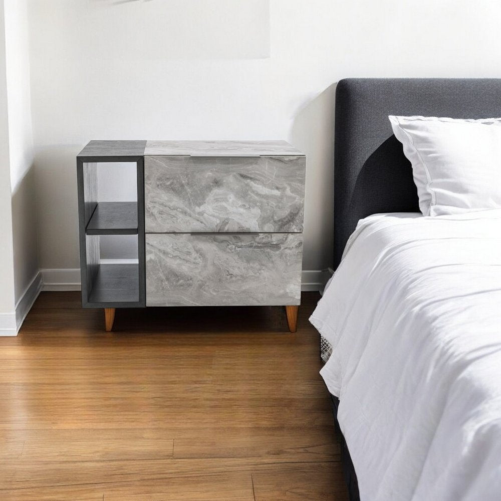 Wood Two Drawer Nightstand - 18-inch