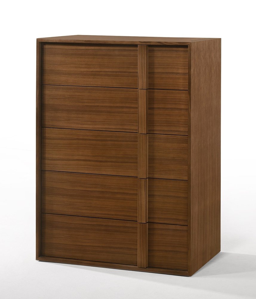 Walnut Brown Wood Contemporary Five Drawer Dresser - 36-inch