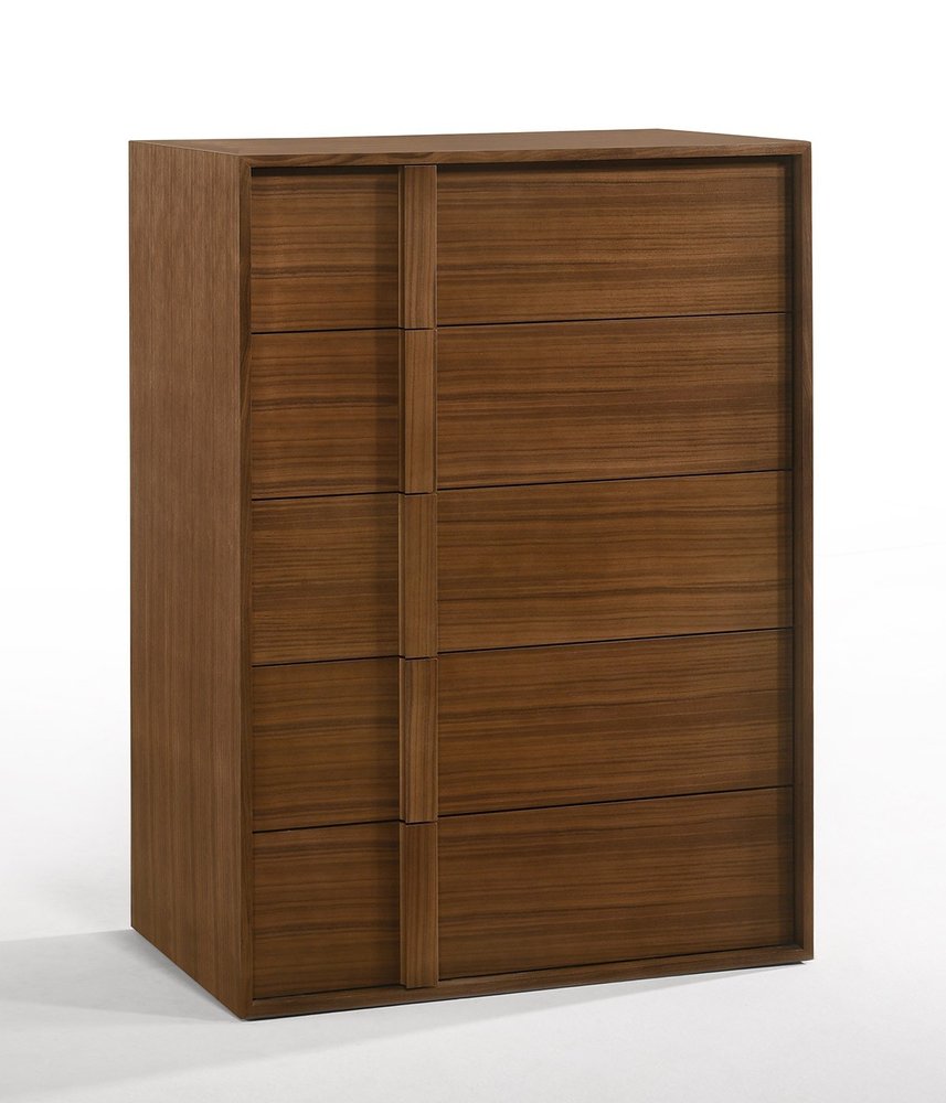 Walnut Brown Wood Contemporary Five Drawer Dresser - 36-inch